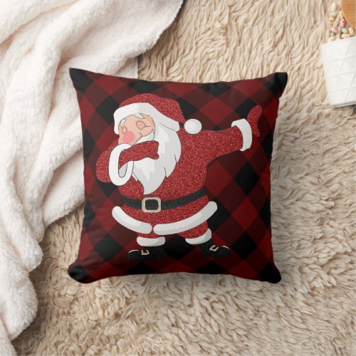 Dabbing Red Plaid Santa Claus  Fun Rustic Buffalo Throw Pillow