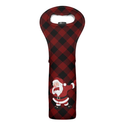 Dabbing Red Plaid Santa Claus  Fun Rustic Buffalo Wine Bag