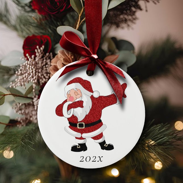 Dabbing Red Santa Claus | Fun Holiday XMAS Humor Ceramic Ornament (Creator Uploaded)