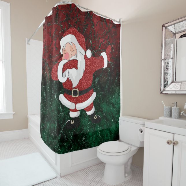 Dabbing Red Santa Claus | Fun Holiday XMAS Humor Shower Curtain (In Situ)