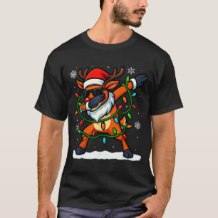 Dabbing Reindeer Christmas Girls Xmas Lights Boys T-Shirt