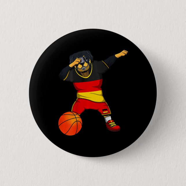 Dabbing Rottweiler Germany Jersey German Sketll Lo Button (Front)