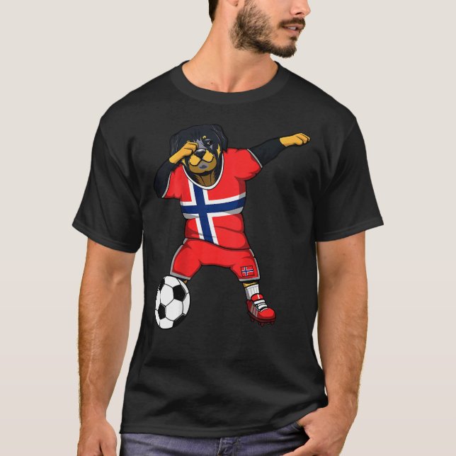 Dabbing Rottweiler Norway Soccer Fans T-Shirt (Front)