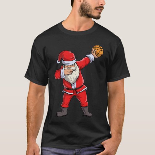 Dabbing Santa Basketball Christmas Hat Ball Sport T_Shirt