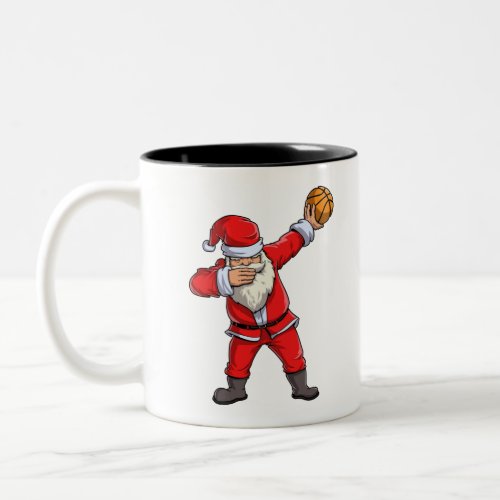 Dabbing Santa Basketball Christmas Hat Ball Sport Two_Tone Coffee Mug
