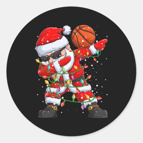 Dabbing Santa Basketball Christmas Tree Lights Kid Classic Round Sticker