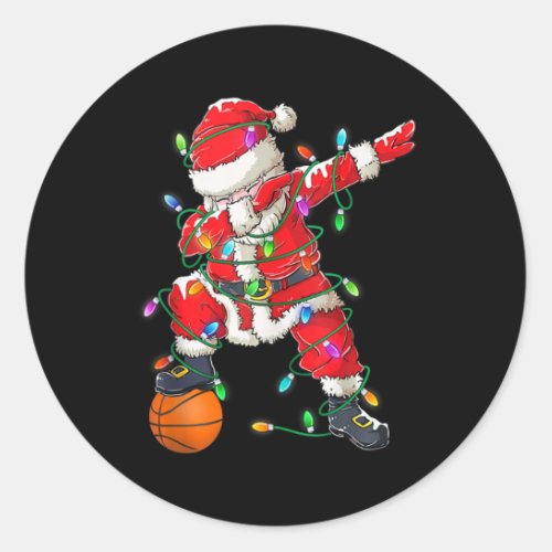 Dabbing Santa Basketball Christmas Tree Lights Xma Classic Round Sticker