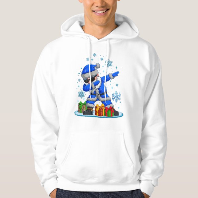 Dabbing Santa- Blue & Silver Snowflake Christmas  Hoodie (Front)