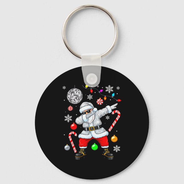 Dabbing Santa Christmas Disco Retro 70s 80s Vibes  Keychain (Front)