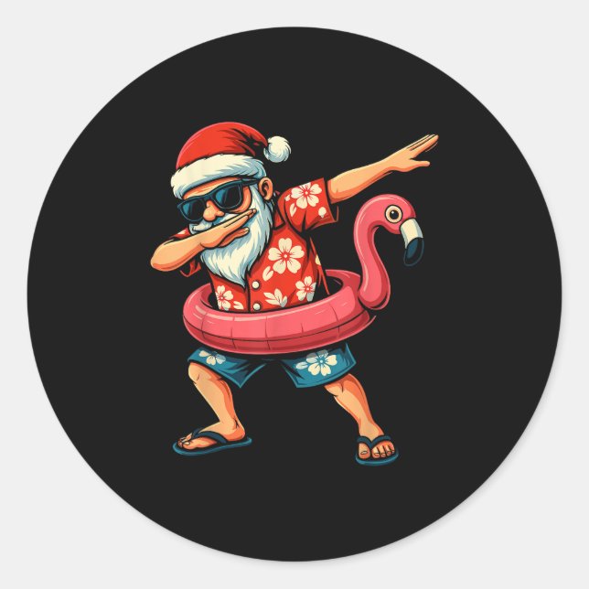 Dabbing Santa Christmas In July Hawaiian Xmas Dab  Classic Round Sticker (Front)