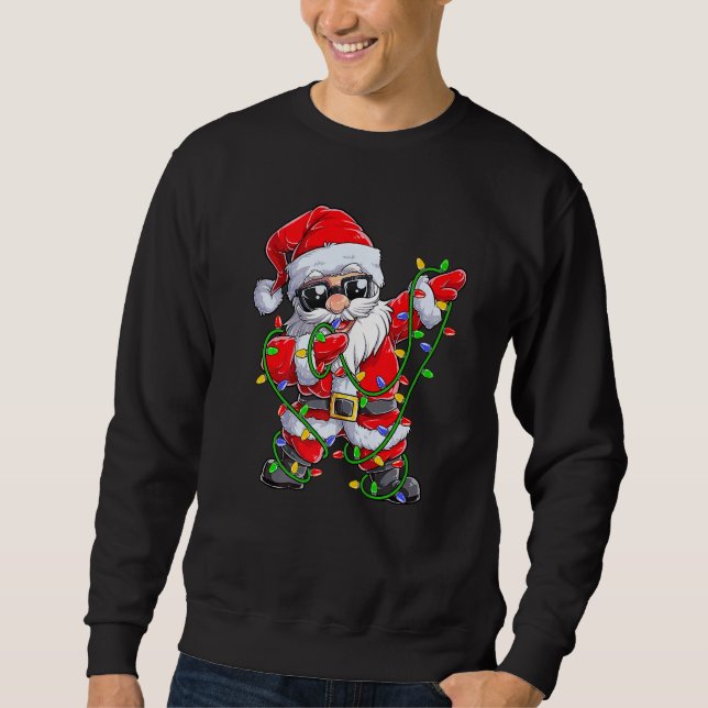 Dabbing Santa Christmas Tree Lights  for Boys Girl Sweatshirt (Front)