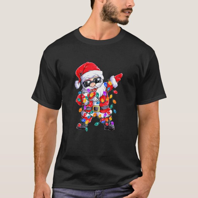 Dabbing Santa Christmas Tree Lights Sunglasses Boy T-Shirt (Front)