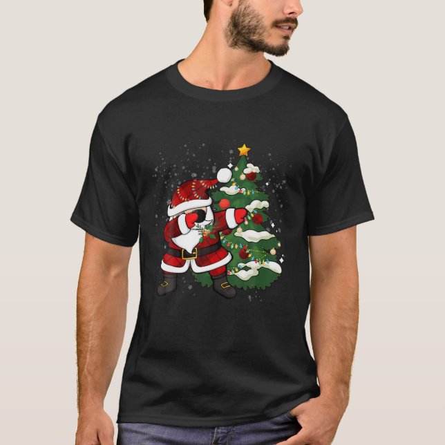 Dabbing Santa Christmas Tree Lights Xmas Tee (Front)