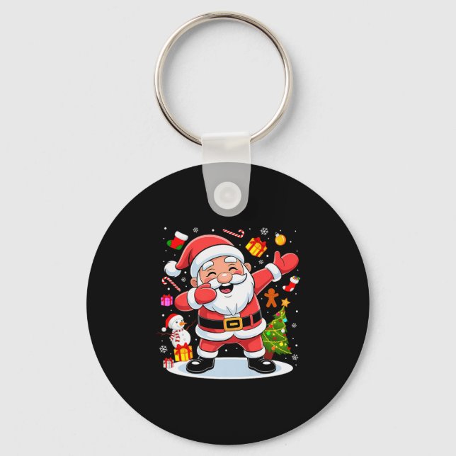 Dabbing Santa Claus Christmas Tree Lights Boys Kid Keychain (Front)