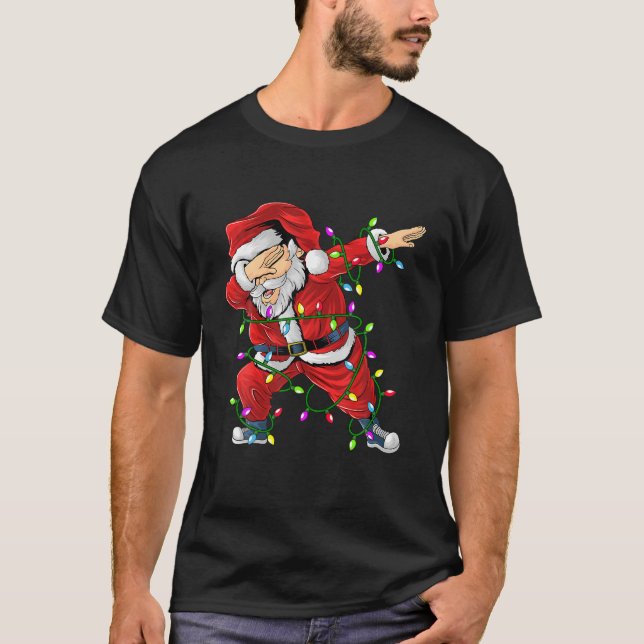 Dabbing Santa Claus Christmas Tree Lights Kids Boy T-Shirt (Front)