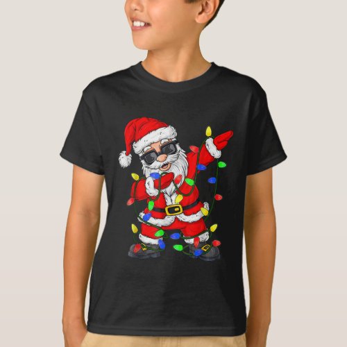 Dabbing Santa Claus Christmas Tree Lights Xmas T_Shirt