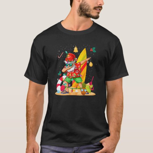 Dabbing Santa Claus Hawaiian Surfer Christmas In J T_Shirt