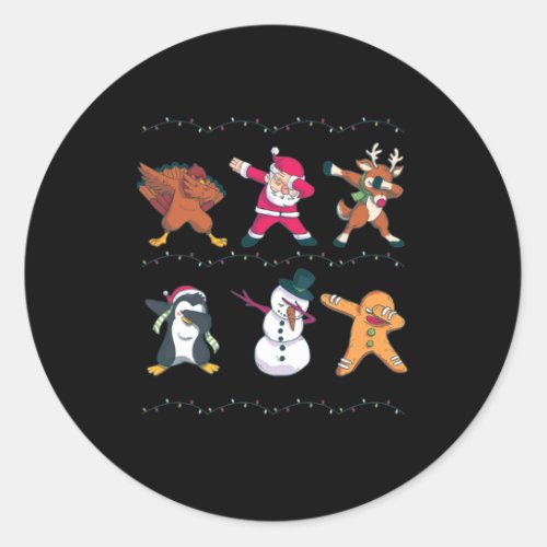 Dabbing Santa Claus Reindeer Snowman Dancing Classic Round Sticker