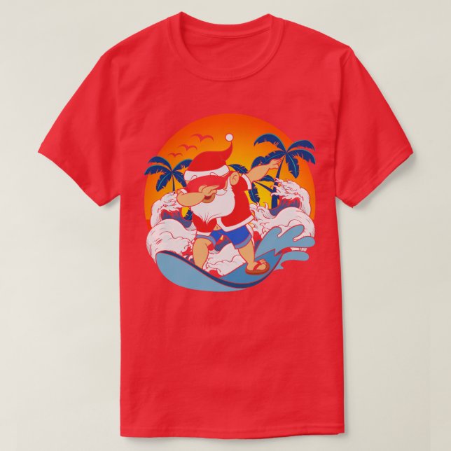 Dabbing Santa Claus Surfing Funny Hawaiian Christm T-Shirt (Design Front)