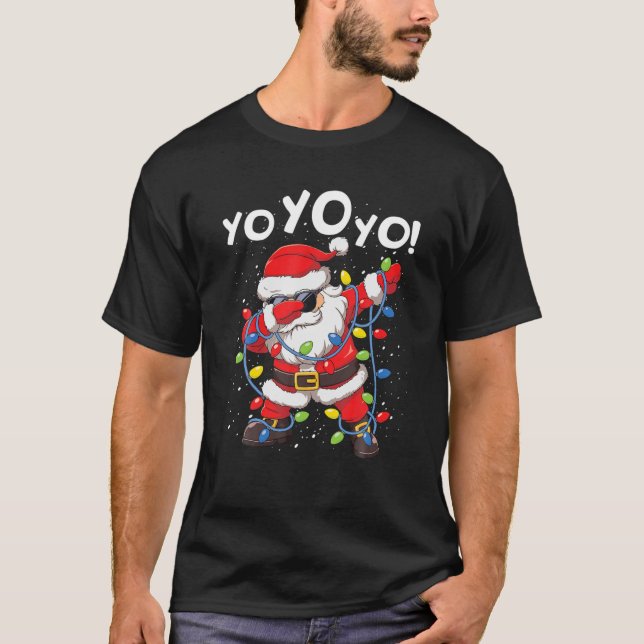 Dabbing Santa Claus Yo Yo Yo Funny Christmas Tree T-Shirt (Front)