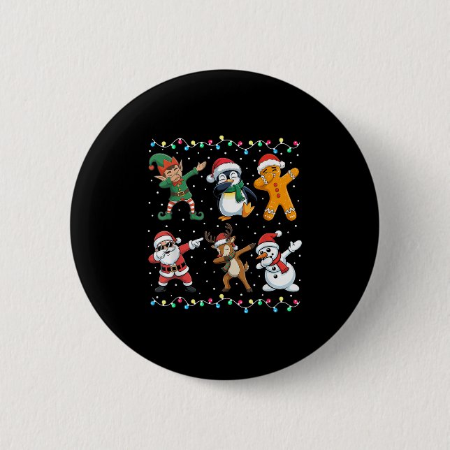 Dabbing Santa Elf Friends Boys Girls Men Funny Chr Button (Front)