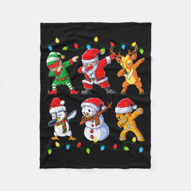 Dabbing Santa Elf Friends Christmas Boys Girls Men Fleece Blanket (Front)