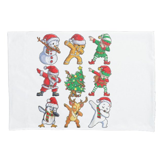 Dabbing Santa Elf Friends Christmas Boys Girls Men Pillow Case (Front)