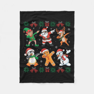 Dabbing Santa Elf Friends Ugly Christmas Boys Girl Fleece Blanket