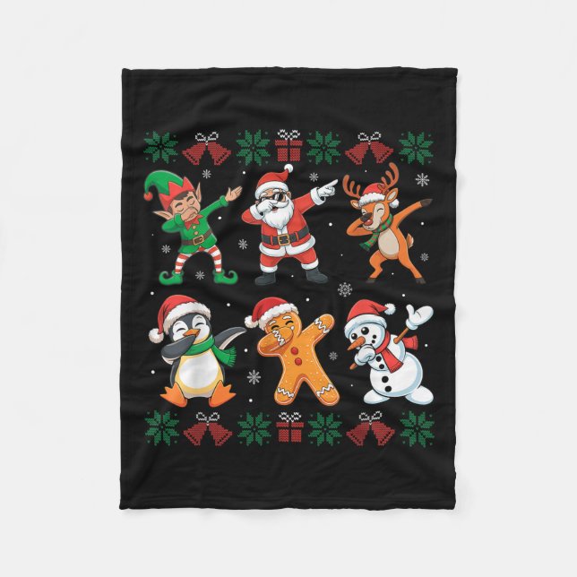 Dabbing Santa Elf Friends Ugly Christmas Boys Girl Fleece Blanket (Front)