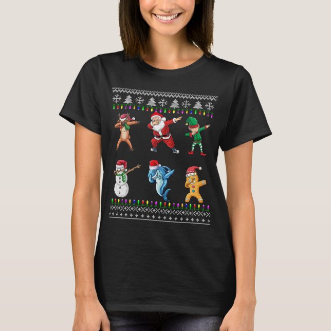 Dabbing Santa Elf Shark Friends Christmas Kids Boy T-Shirt (Front)