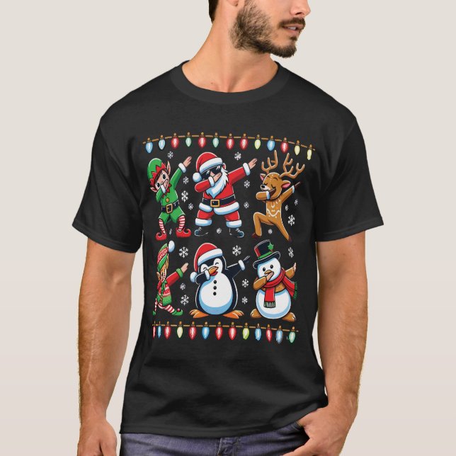 Dabbing Santa & Elf Squad – Fun Christmas Gift T-Shirt (Front)
