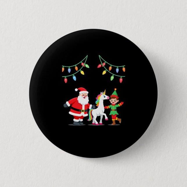 Dabbing Santa Elf Unicorn Christmas Kids Boys Men  Button (Front)