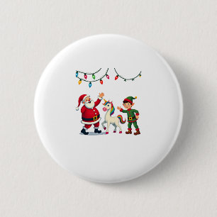 Dabbing Santa Elf Unicorn Christmas Kids Boys Men  Button