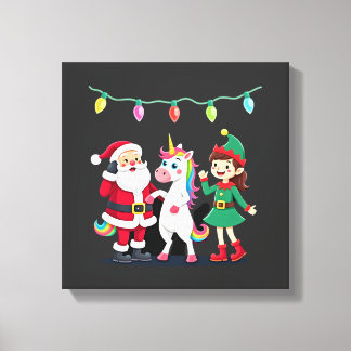 Dabbing Santa Elf Unicorn Christmas Kids Boys Men  Canvas Print