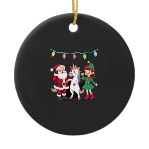 Dabbing Santa Elf Unicorn Christmas Kids Boys Men  Ceramic Ornament
