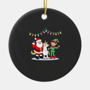 Dabbing Santa Elf Unicorn Christmas Kids Boys Men Ceramic Ornament