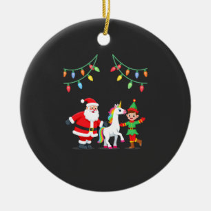 Dabbing Santa Elf Unicorn Christmas Kids Boys Men Ceramic Ornament