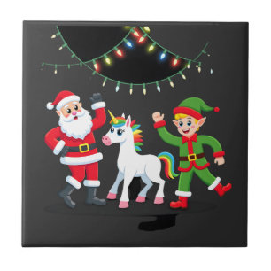 Dabbing Santa Elf Unicorn Christmas Kids Boys Men Ceramic Tile