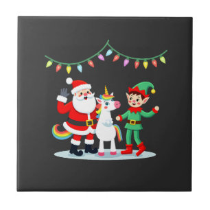Dabbing Santa Elf Unicorn Christmas Kids Boys Men Ceramic Tile