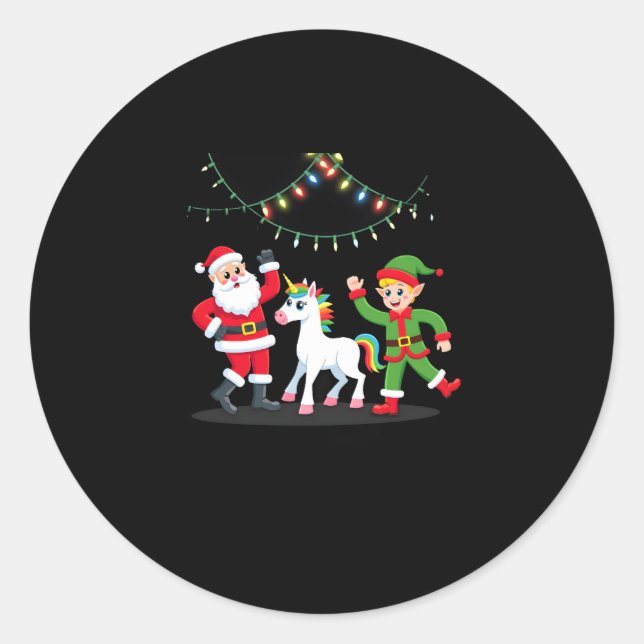 Dabbing Santa Elf Unicorn Christmas Kids Boys Men  Classic Round Sticker (Front)