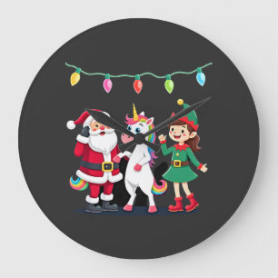 Dabbing Santa Elf Unicorn Christmas Kids Boys Men Large Clock
