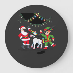 Dabbing Santa Elf Unicorn Christmas Kids Boys Men Large Clock