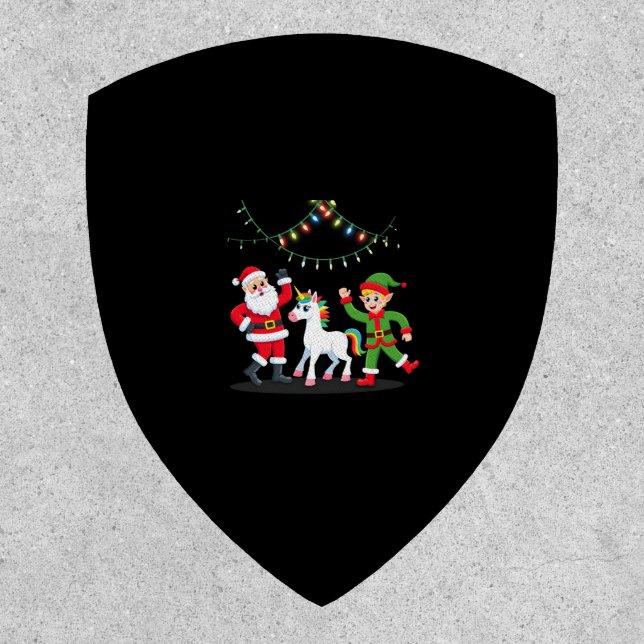 Dabbing Santa Elf Unicorn Christmas Kids Boys Men  Patch (Front)
