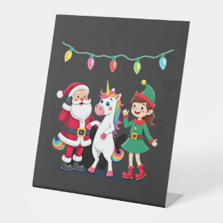 Dabbing Santa Elf Unicorn Christmas Kids Boys Men Pedestal Sign