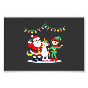 Dabbing Santa Elf Unicorn Christmas Kids Boys Men Photo Print