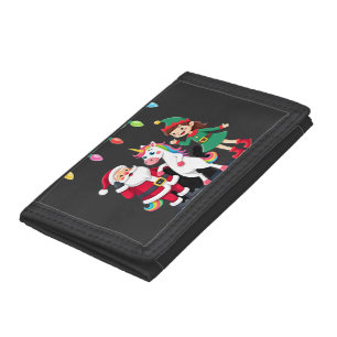 Dabbing Santa Elf Unicorn Christmas Kids Boys Men Tri-fold Wallet