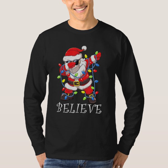 Dabbing Santa Facemask Sunglasses Garland Believe  T-Shirt (Front)