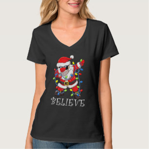 Dabbing Santa Facemask Sunglasses Garland Believe  T-Shirt