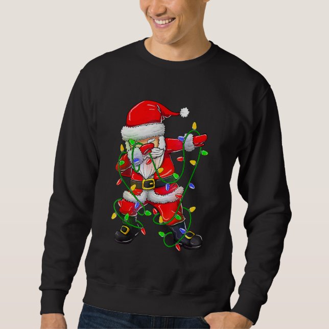 Dabbing Santa  For Boys Girls Christmas Tree Light Sweatshirt (Front)