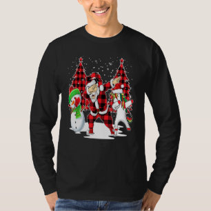 Dabbing Santa Friends Tree Buffalo Plaid Christmas T-Shirt